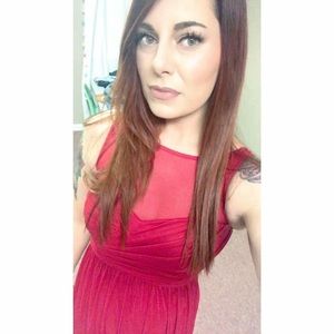 David’s Bridal Bridesmaid Dress - Red, long, mesh